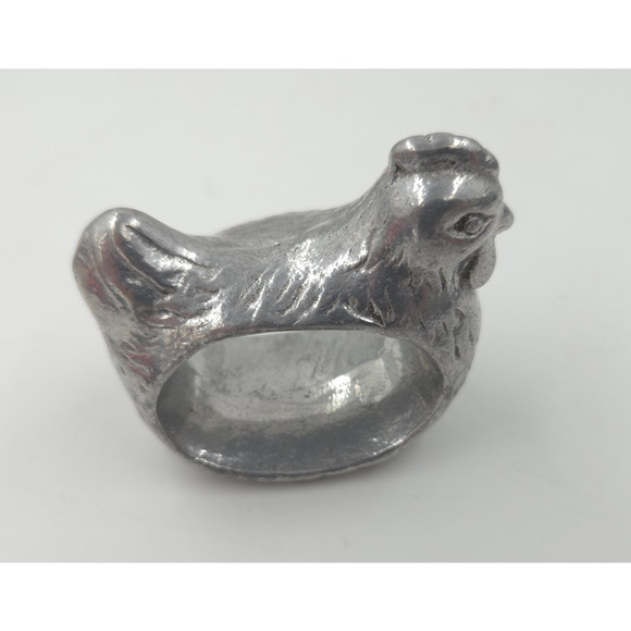 Vintage Napkin Rings Farmhouse Chicken Hen Rooster Handcrafted Pewter Set 7 - Picture 4 of 4